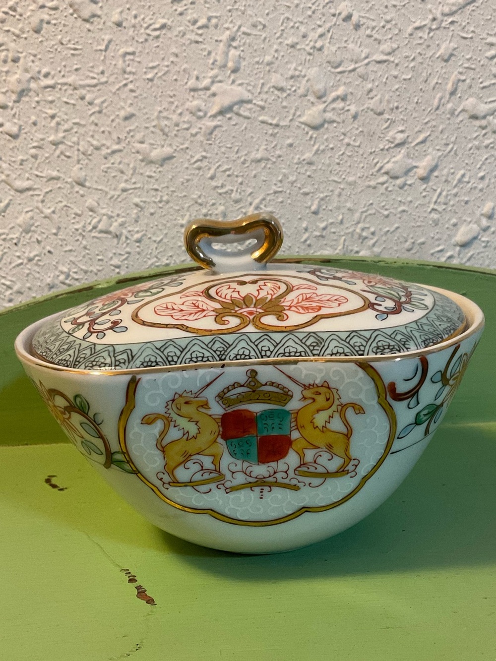 Vintage oriental Lenwile China Gold Unicorn Floral Design Ardalr Japan